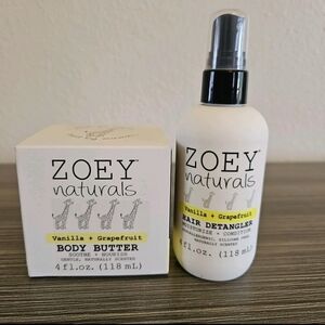 Zoey Nautrals Vanilla + Grapefruit 4oz Body Butter & 4 oz Hair Detangler Bundle